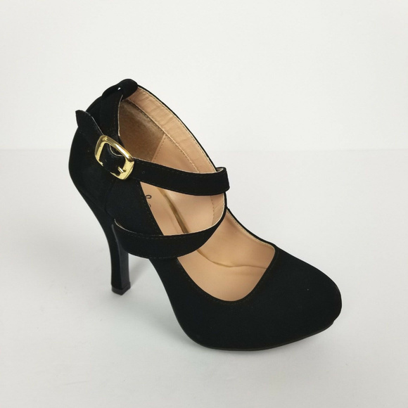 Shoes - New Faux Suede Black Cross Strapped High Heels
